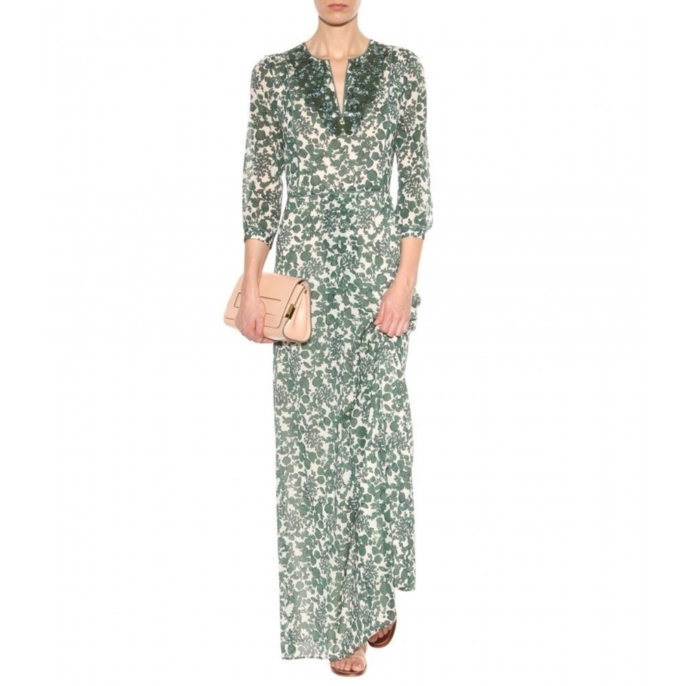 Tory Burch Talan Caftan Green Vine Issy Gown Dress size 12 - Picture 2 of 12